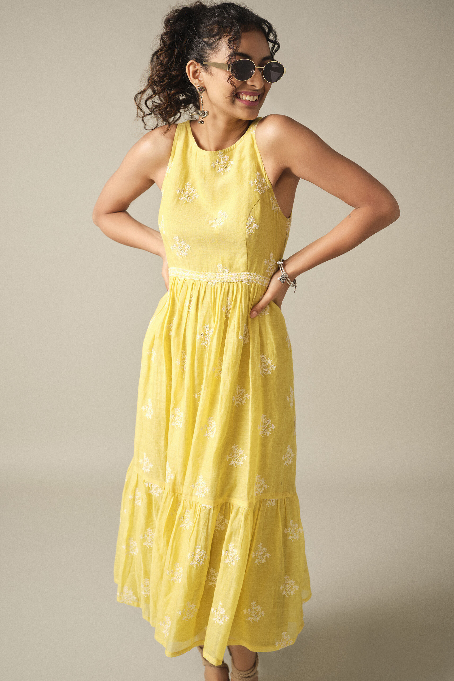 Embroidered Summer Maxi Dress in Yellow, Yellow, image 3